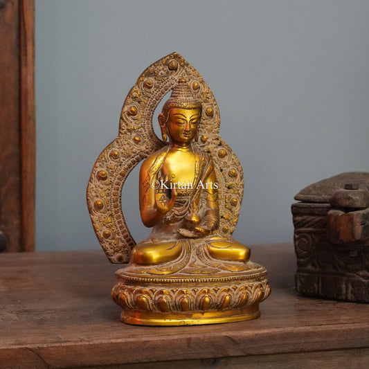 Golden Buddha with Studded Pointed Aureole 9.5"