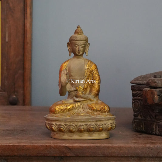 Sand-Toned Brass Buddha with Gilded Robe 8"
