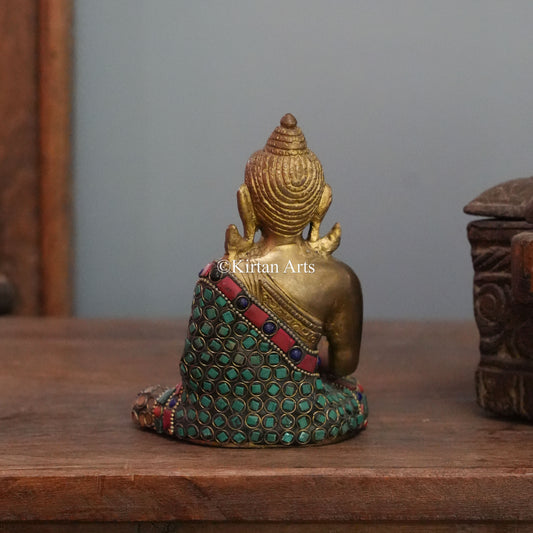 Mosaic Robe Brass Buddha with Myrobalan Sprig 6"
