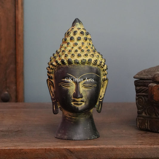 Two-Tone Brass Buddha Head with Textured Ushnisha