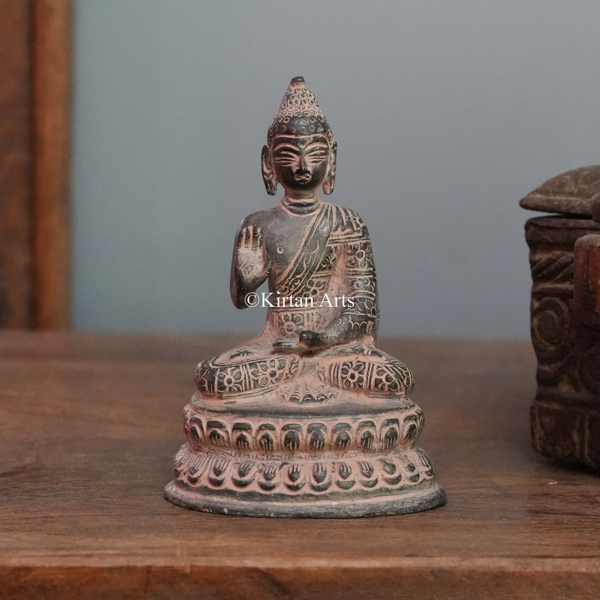 Brass Buddha Antique Finish with Vitarka Mudra 6"