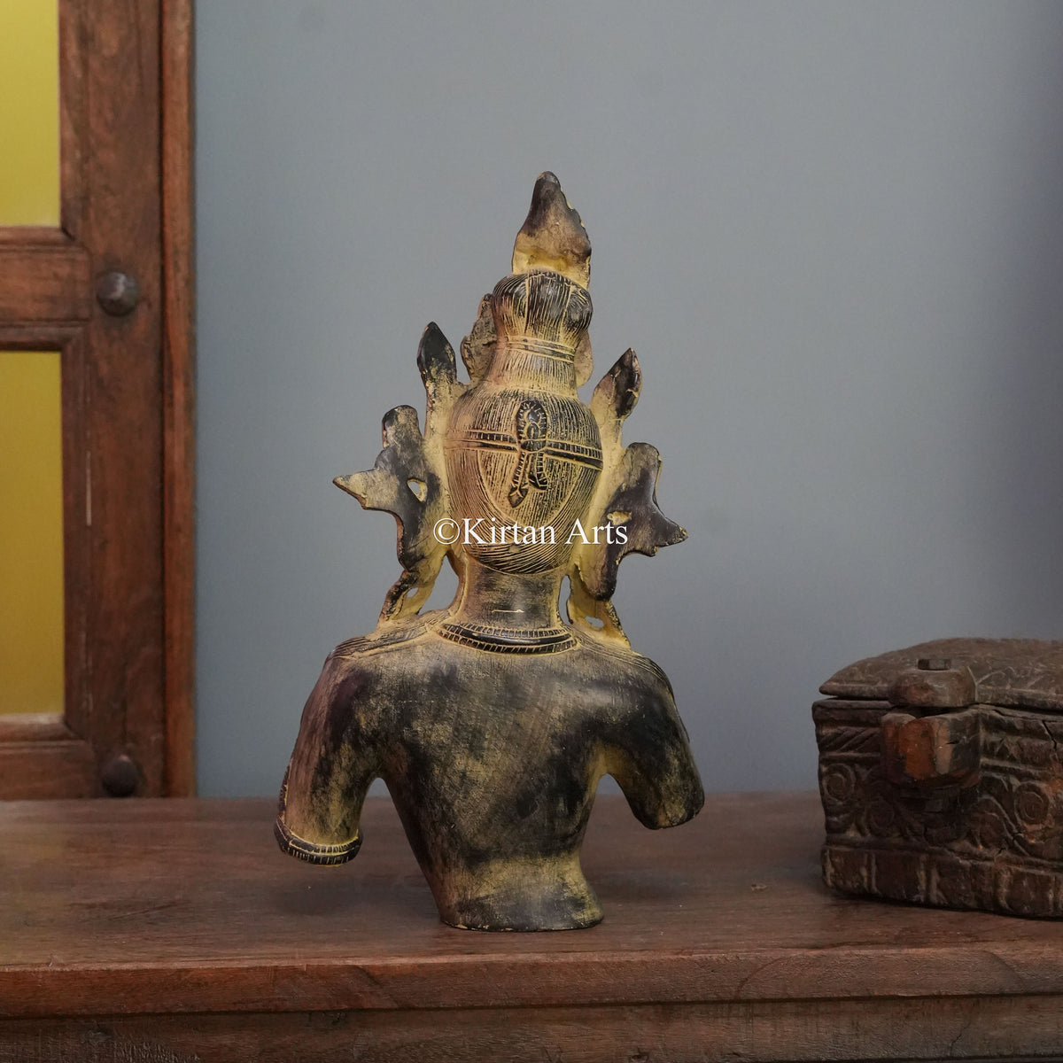 Crowned Brass Tara Bust in Antique Dark Finish 13.5"