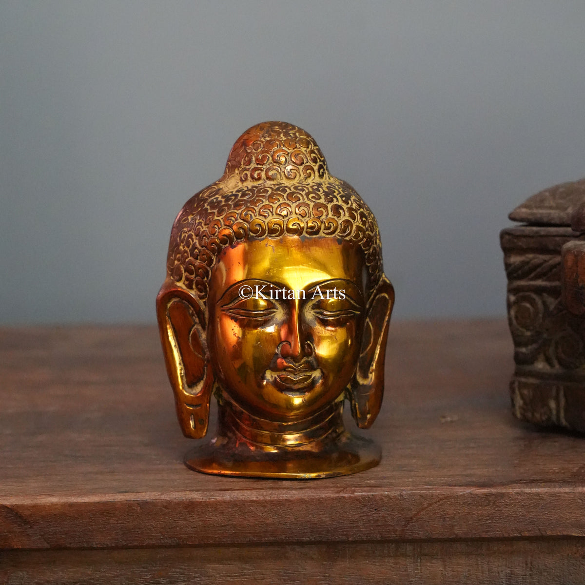 Polished Brass Buddha Head with Ridged Ushnisha