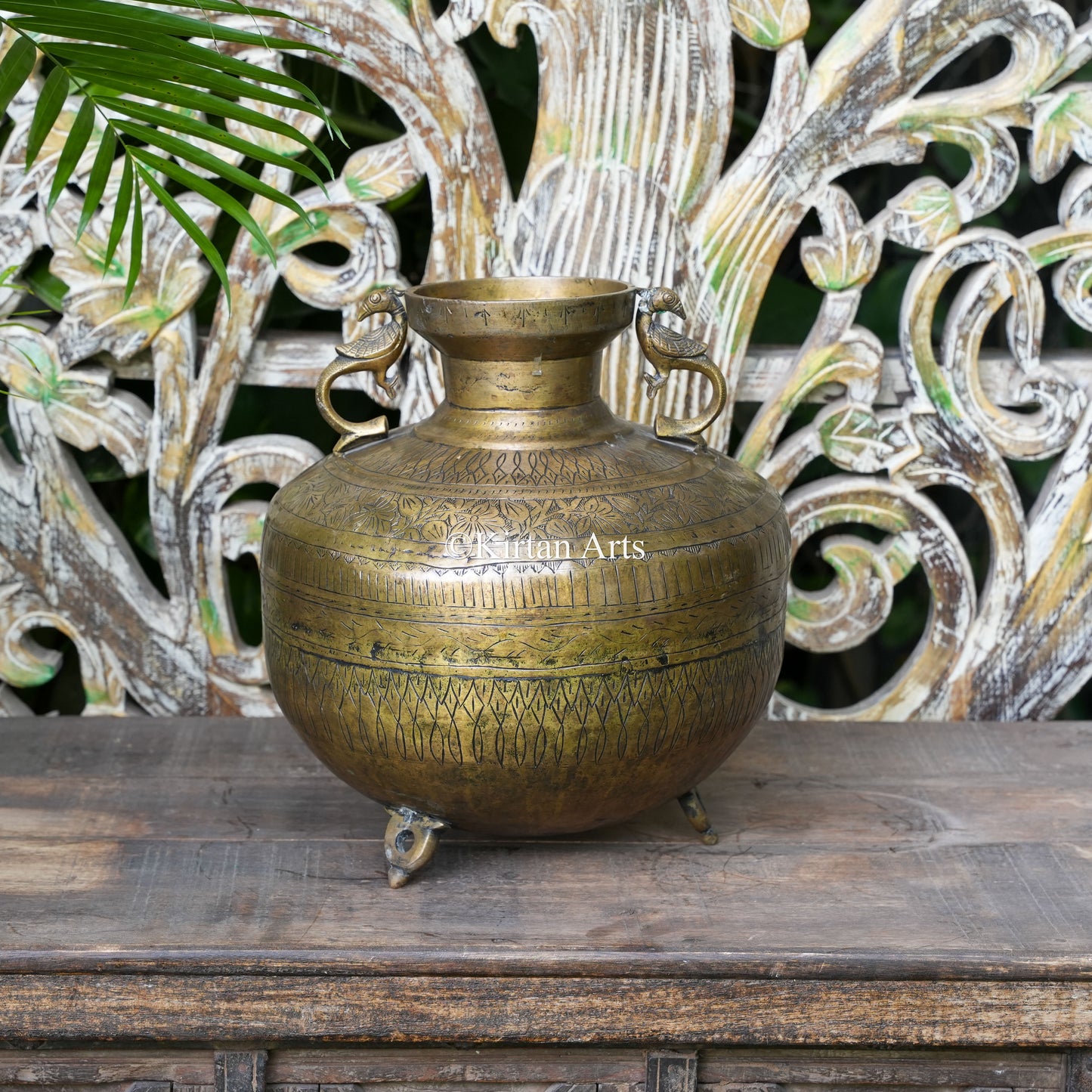 Brass Vintage Carved Planter 13.5"