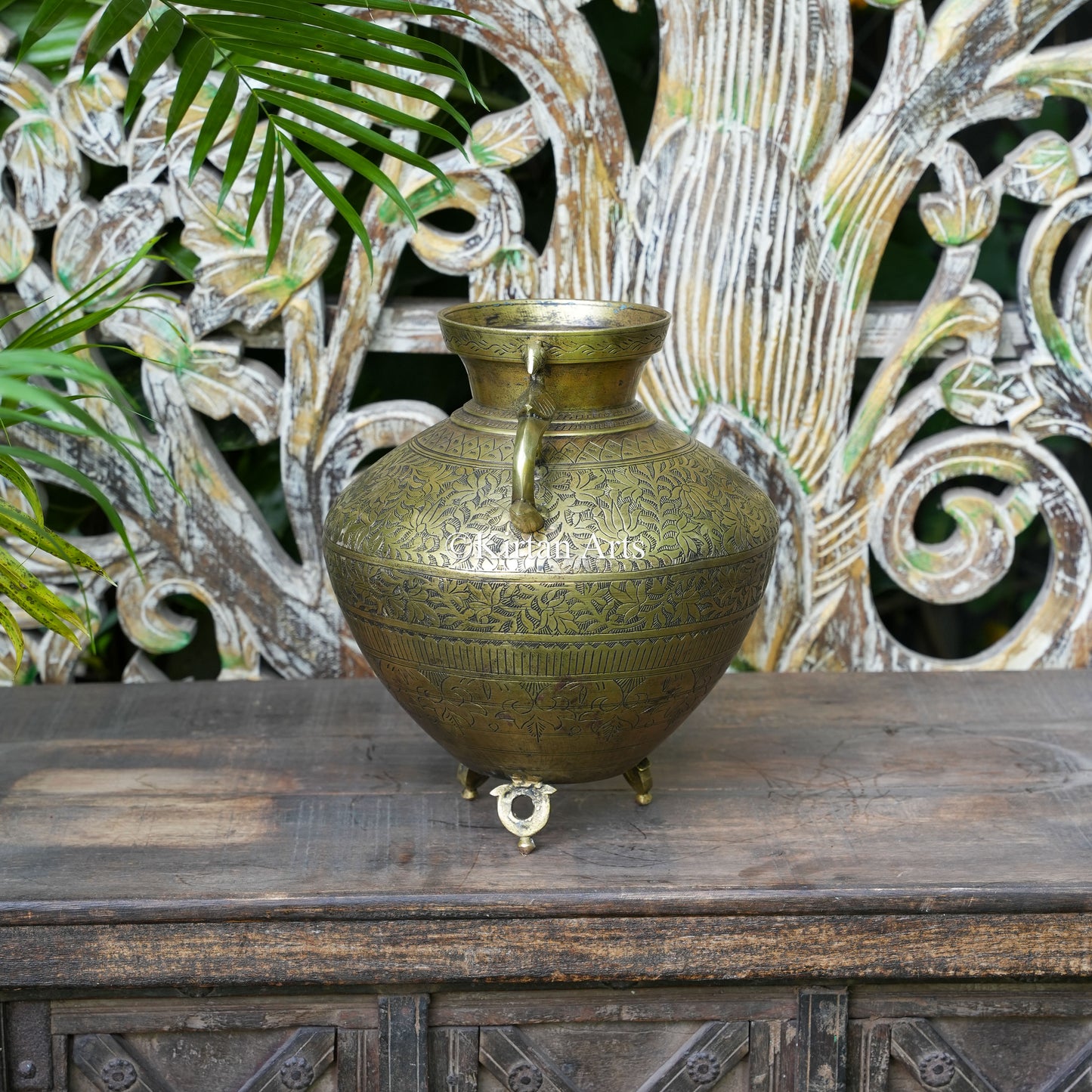 Brass Vintage Carved Planter 12"