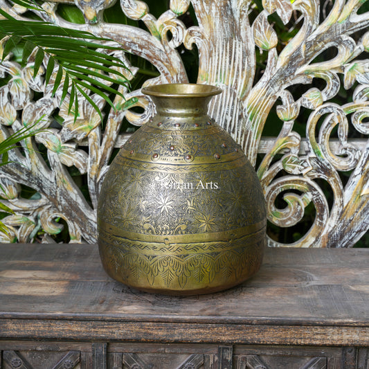 Brass Vintage Carved Beehive Planter with Copper Rivets