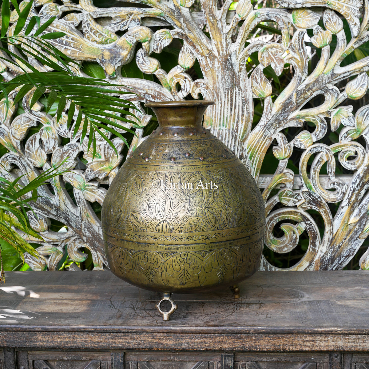 Brass Vintage Carved Beehive Planter with Copper Rivets 18"