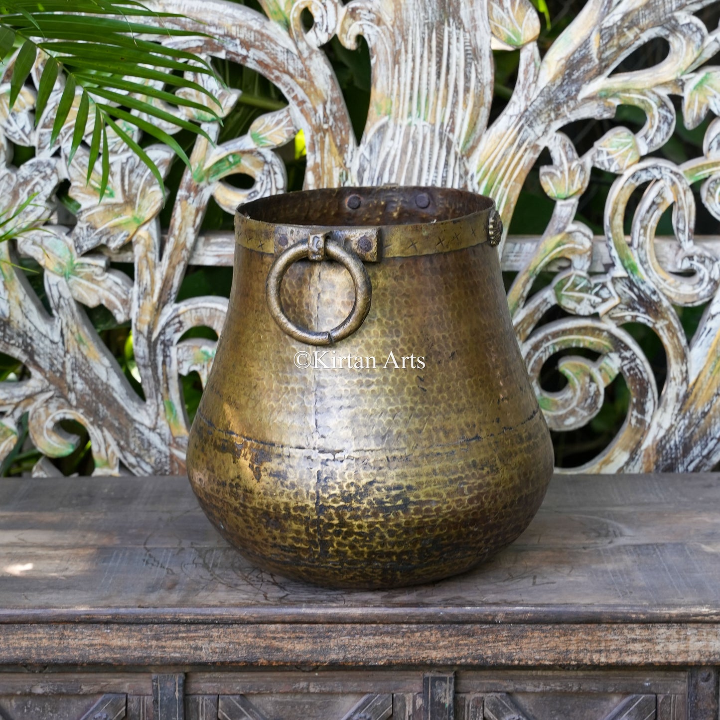 Handcrafted Hammered Brass Bucket Planter 13"
