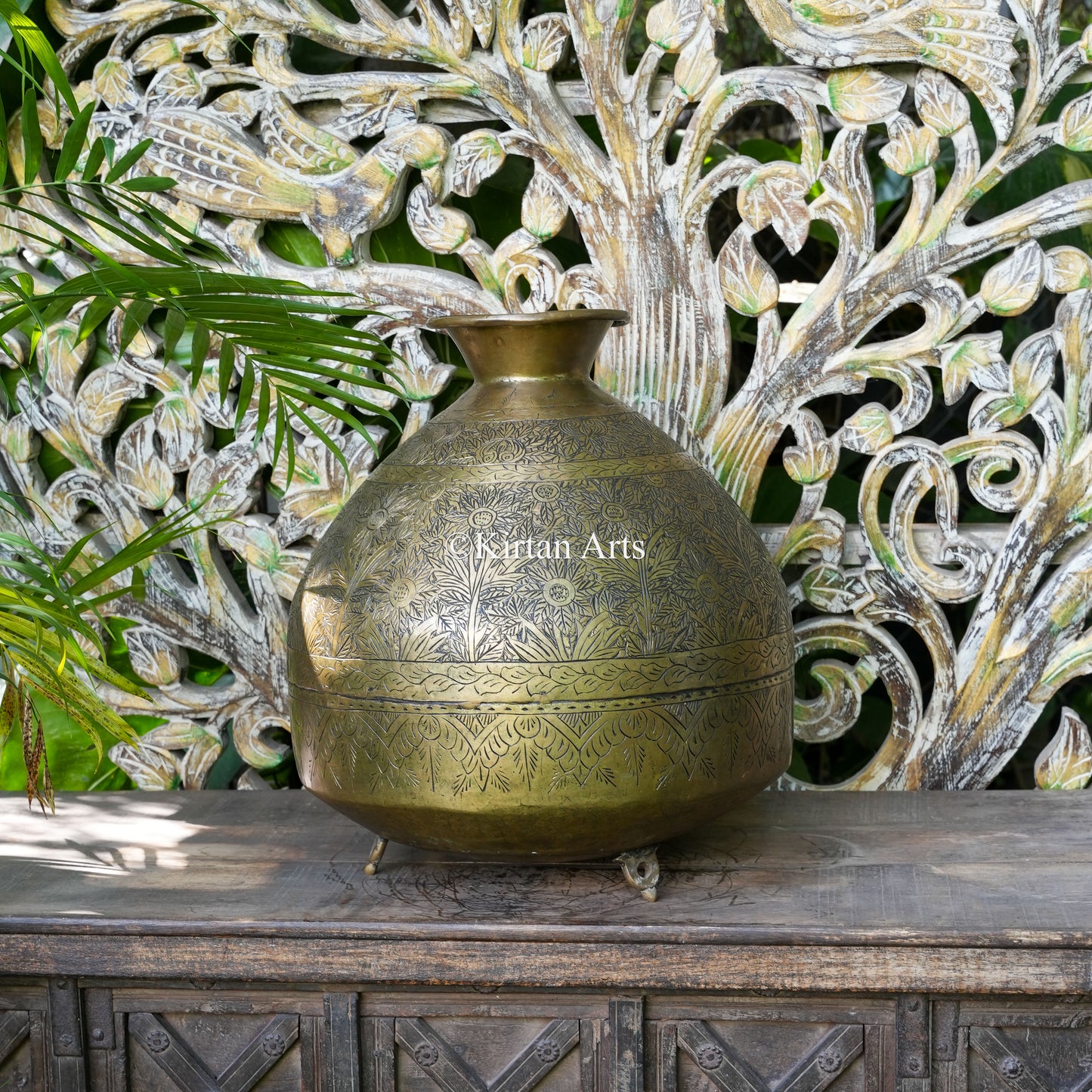 Brass Vintage Carved Beehive Planter 18"