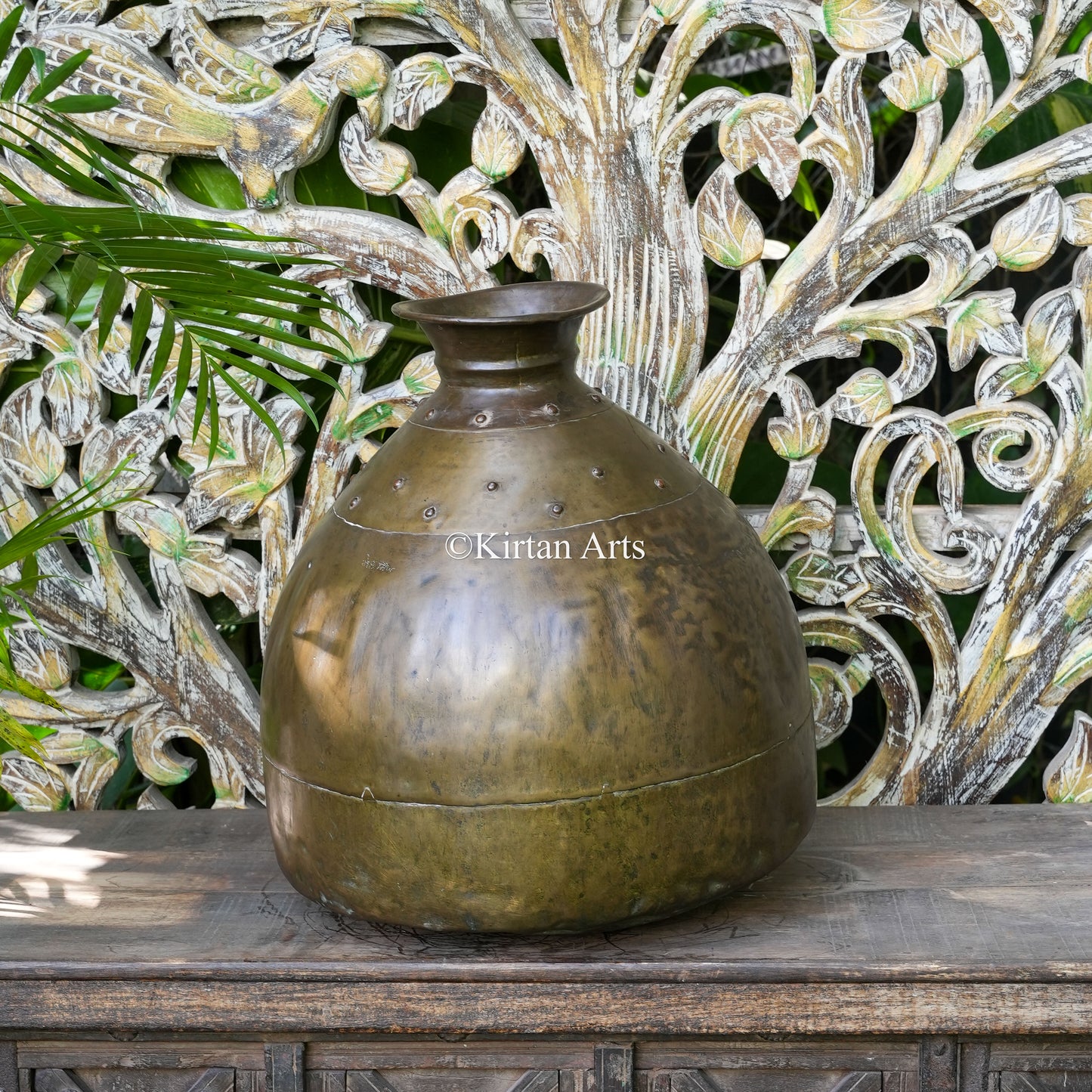Rustic Riveted Brass Beehive Planter 18"