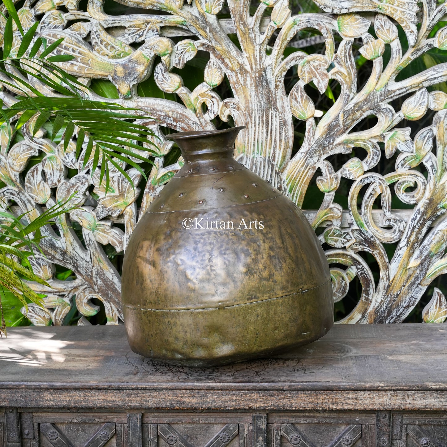 Rustic Riveted Brass Beehive Planter 18"