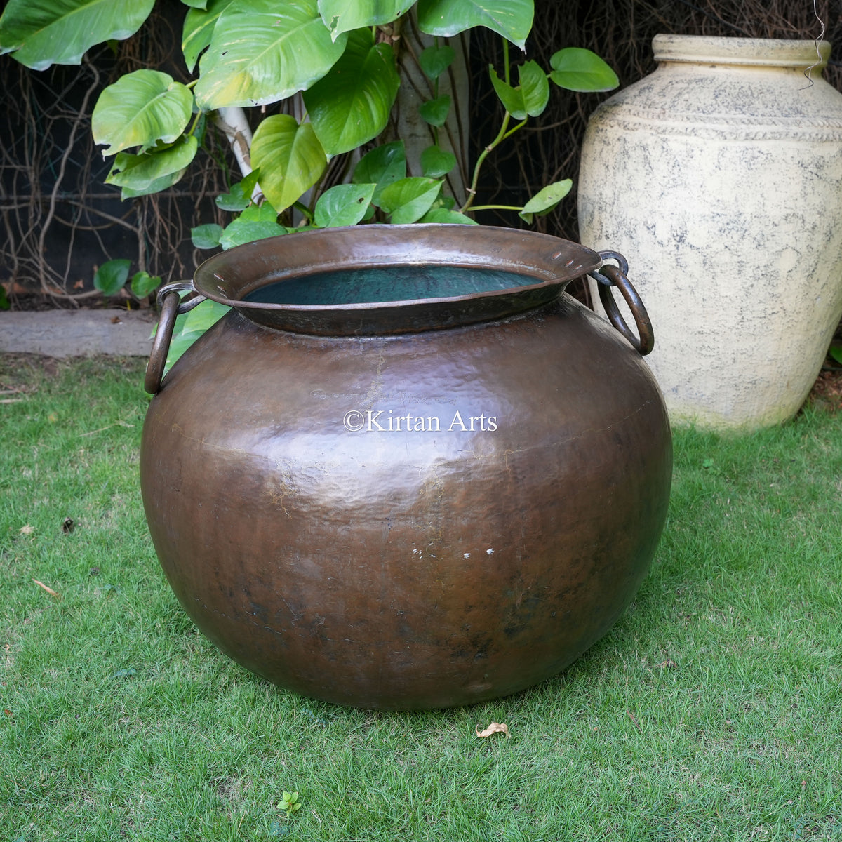 Large Antique Copper Cauldron Planter 23"