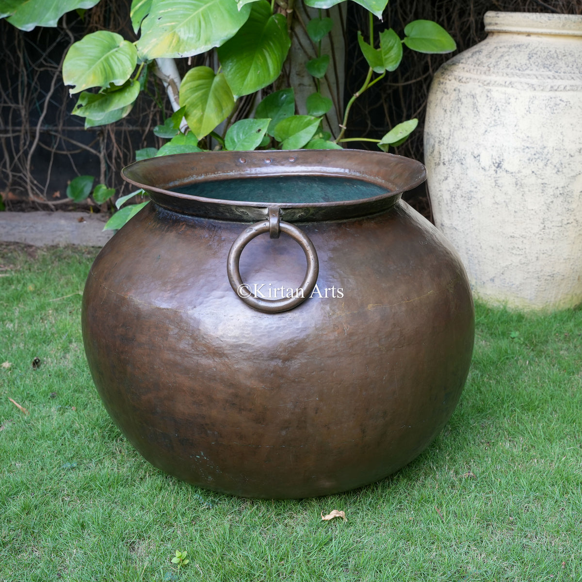 Large Antique Copper Cauldron Planter 23"