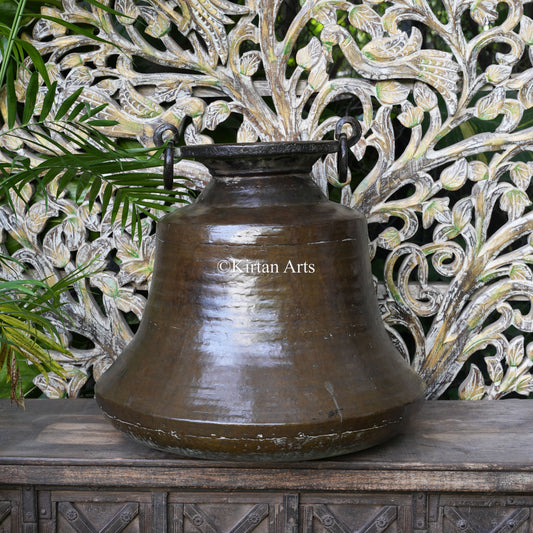 Antique Copper Bell-Shaped Urn with Iron Loop Handles 23"