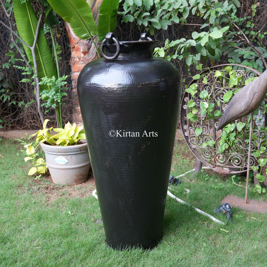 Tall Hammered Brass Planter with Ring Handles 31"