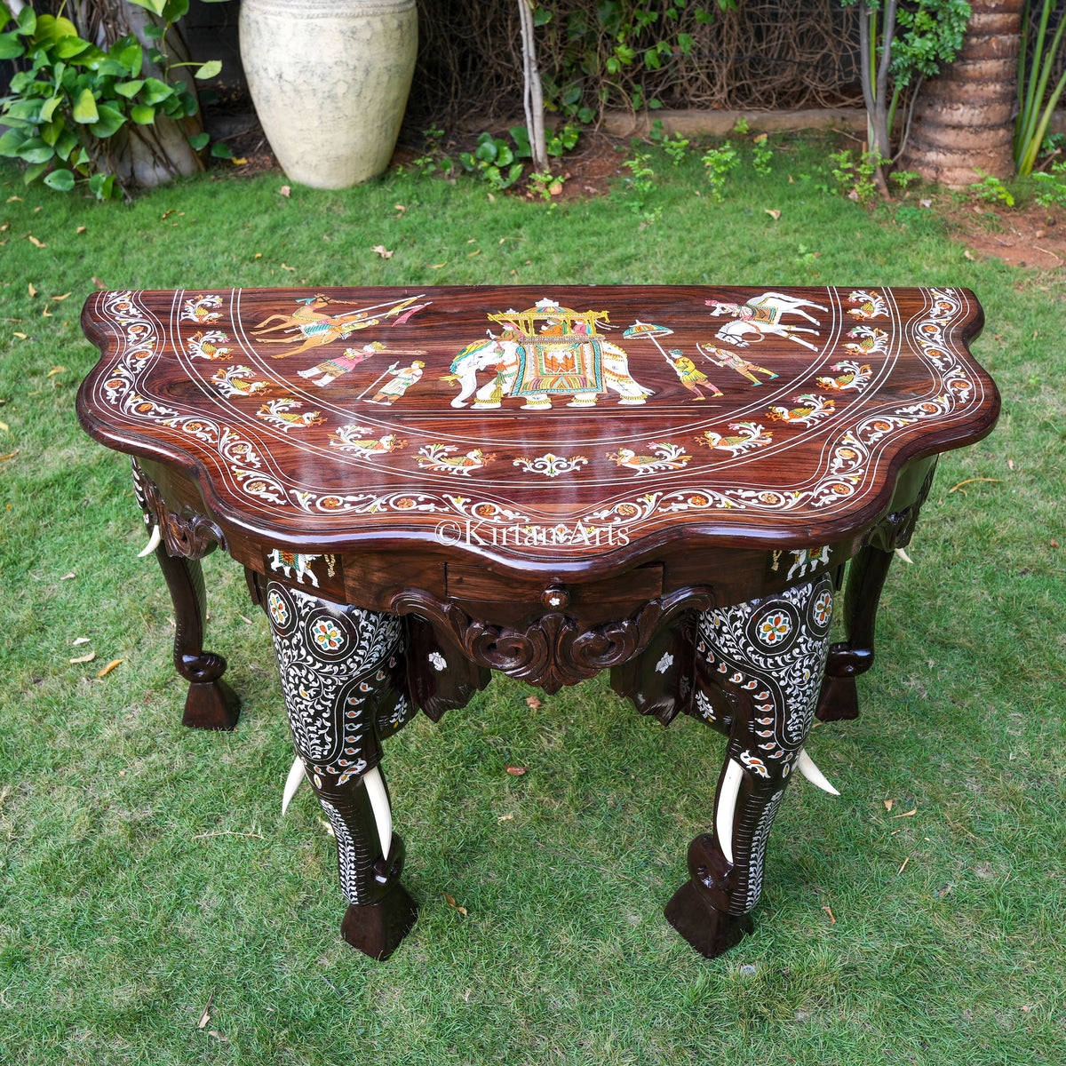Mysore Rosewood Inlay Console with Elephant Legs | 48"