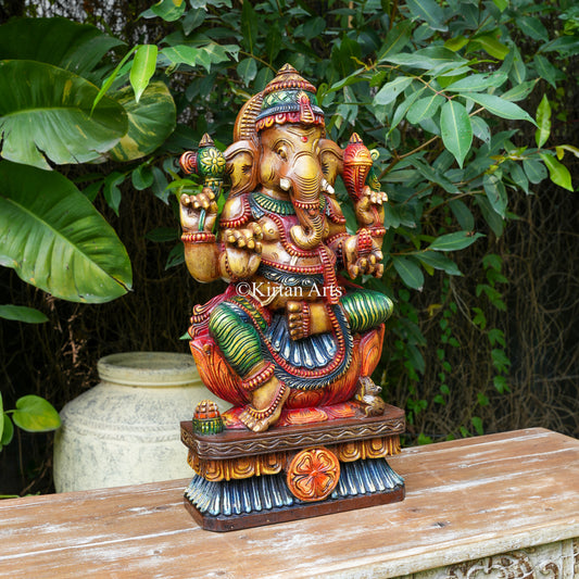 Hand-Painted Vagai Wood Ganesha 24"