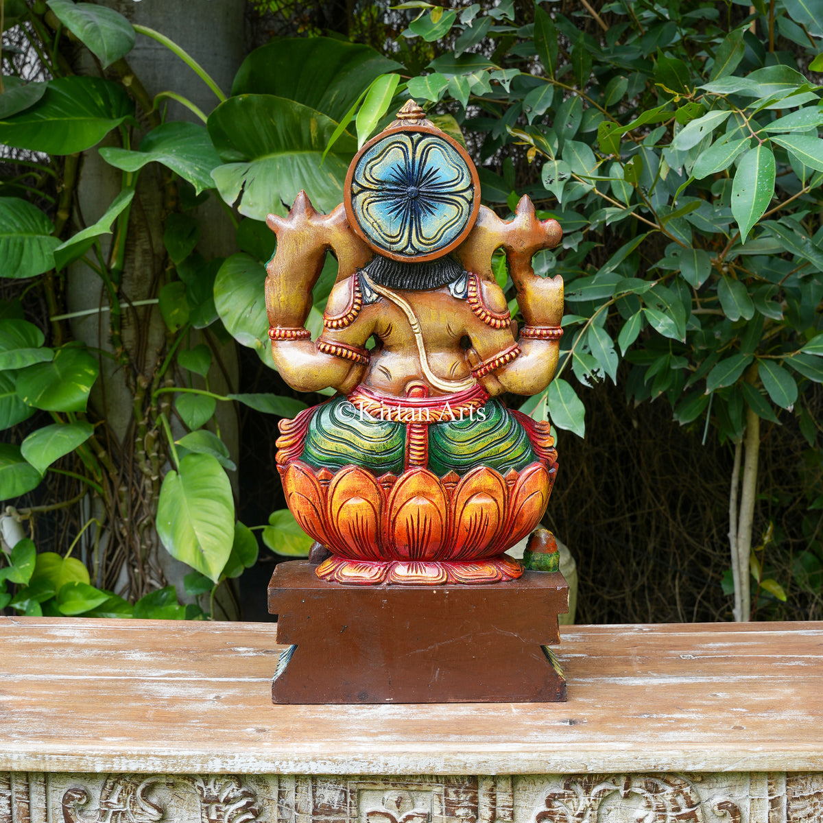 Hand-Painted Vagai Wood Ganesha 24"