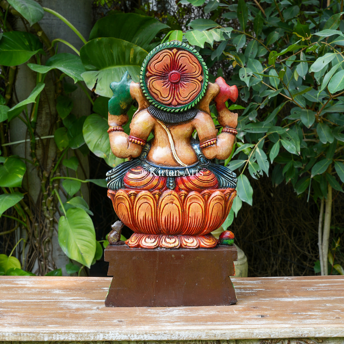 Hand-Painted Wooden Ganesha on Lotus 24"