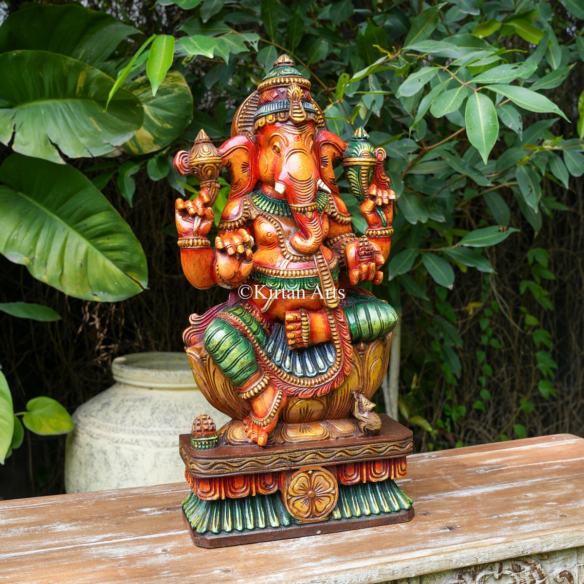 24" Hand-Painted Vagai Wood Ganesha in Burnt Orange