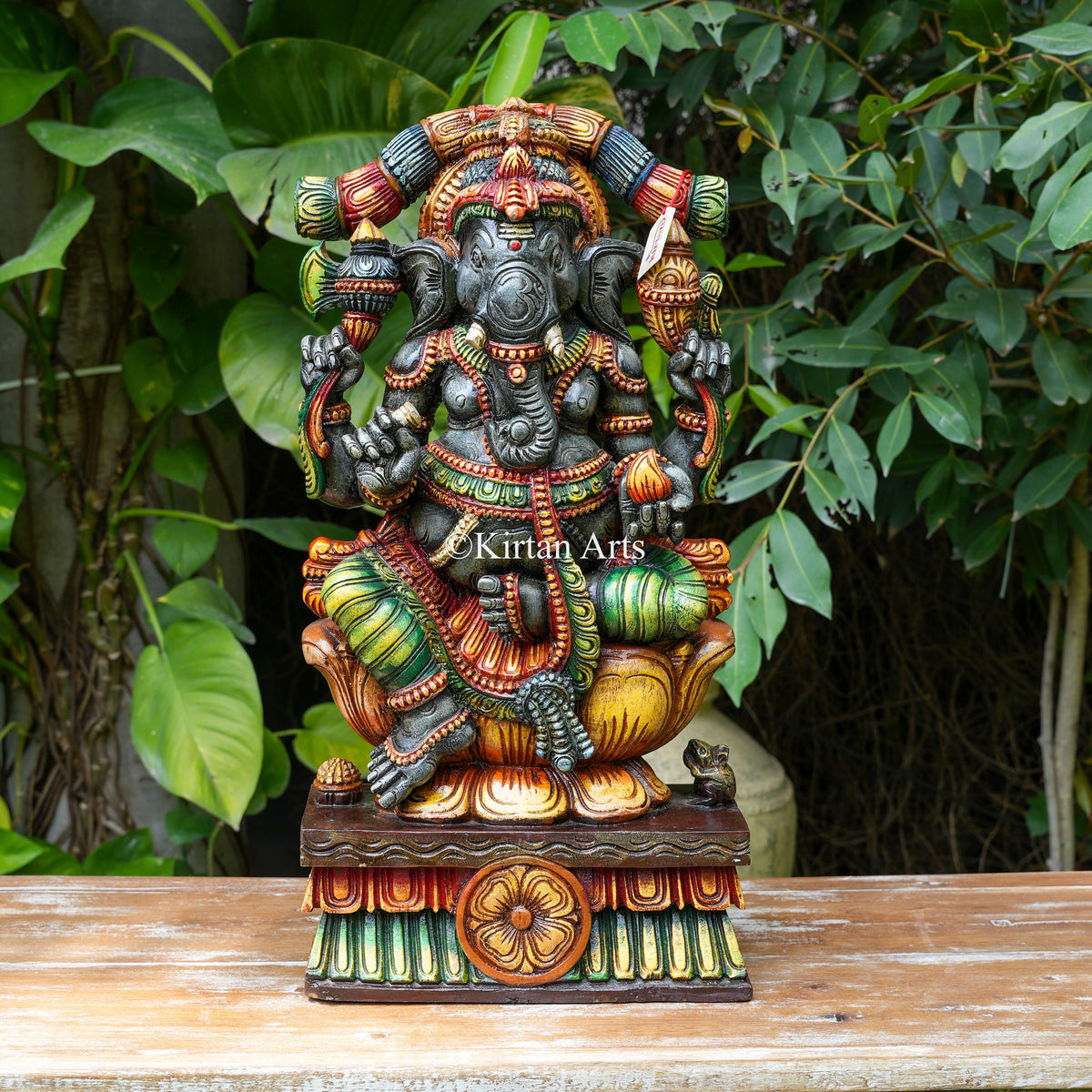 24" Hand-Carved Vagai Wood Lord Ganesha Sculpture with Arch