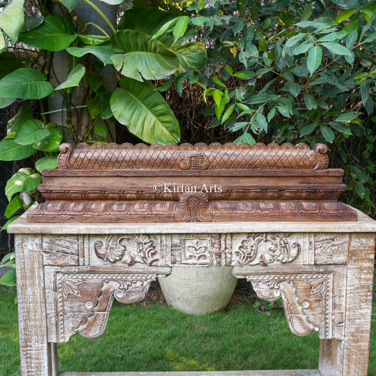 42" Hand-Carved Temple Gopuram Crest (Antique Finish)