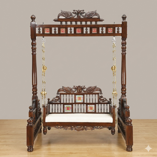 Grand Teakwood Jhula with Warli & Madhubani Art and Dhokra Brass Detailing | Padmini Swing