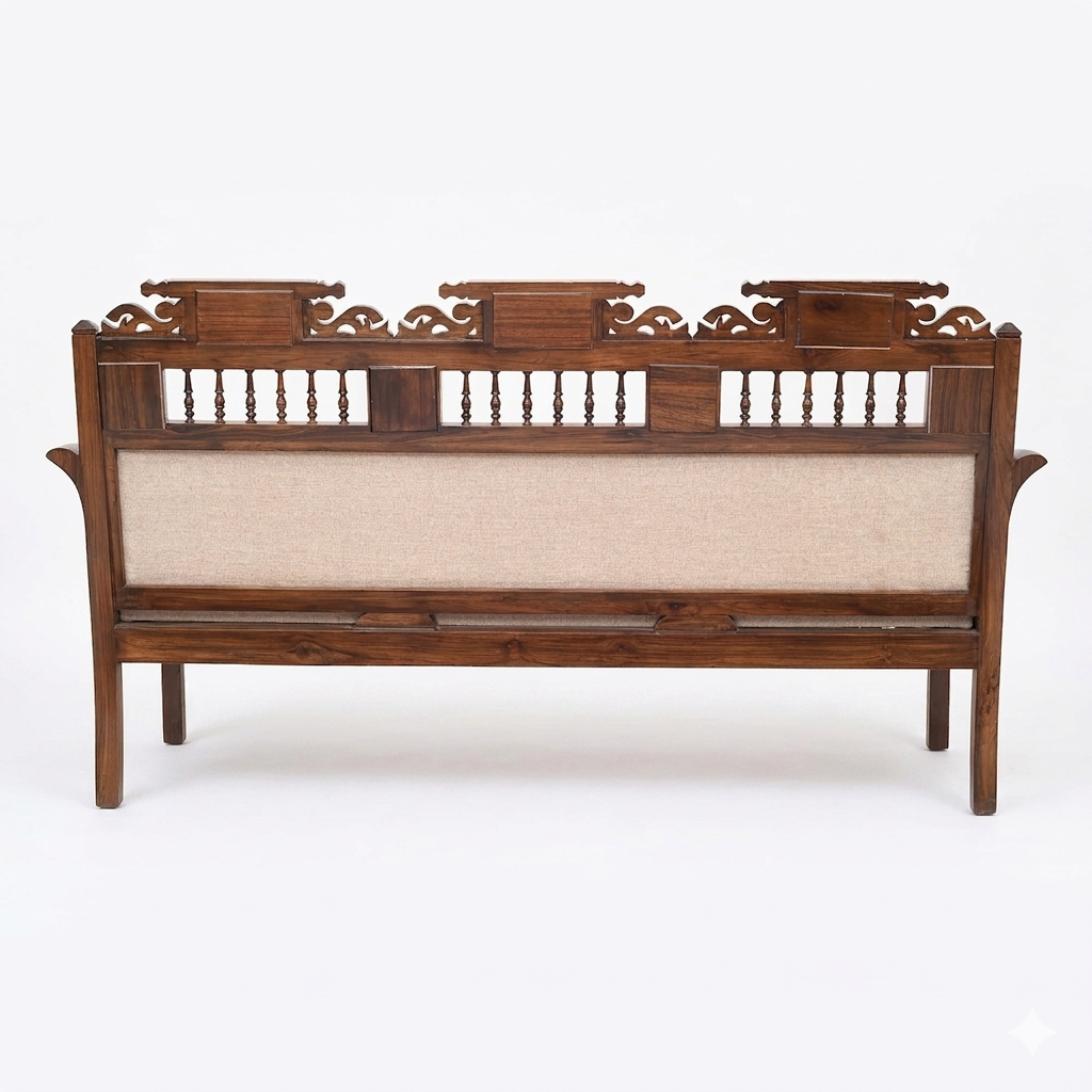 Maharaja Three-Seater Premium Teakwood Sofa –  Handcrafted with Dhokra Brass & Madhubani Accents