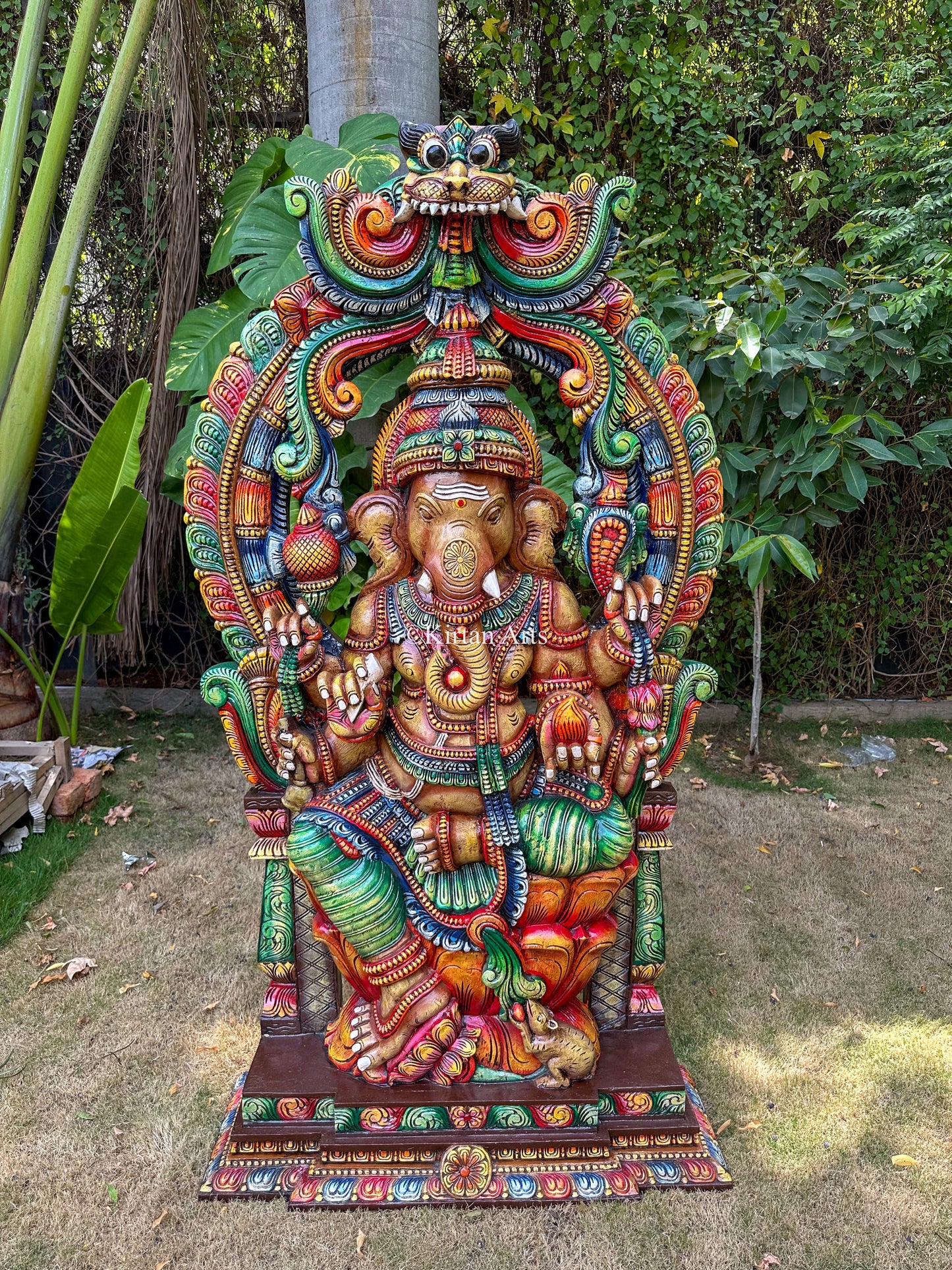 Lord Ganesha Wooden Idol | 5 ft Tall | Painted Finish