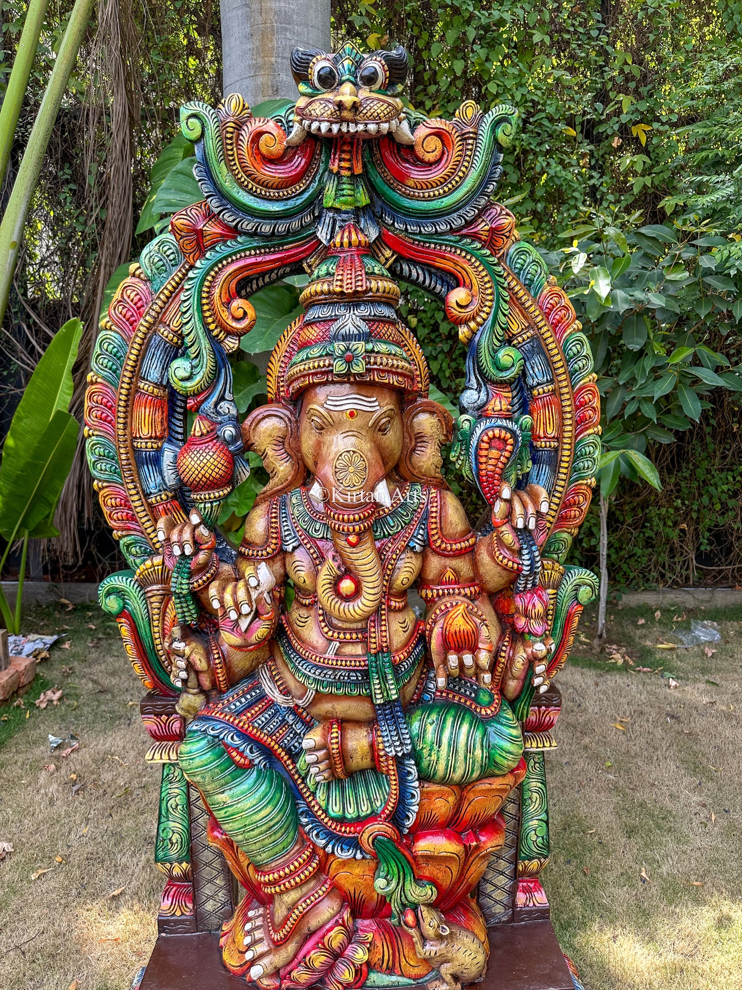 Lord Ganesha Wooden Idol | 5 ft Tall | Painted Finish