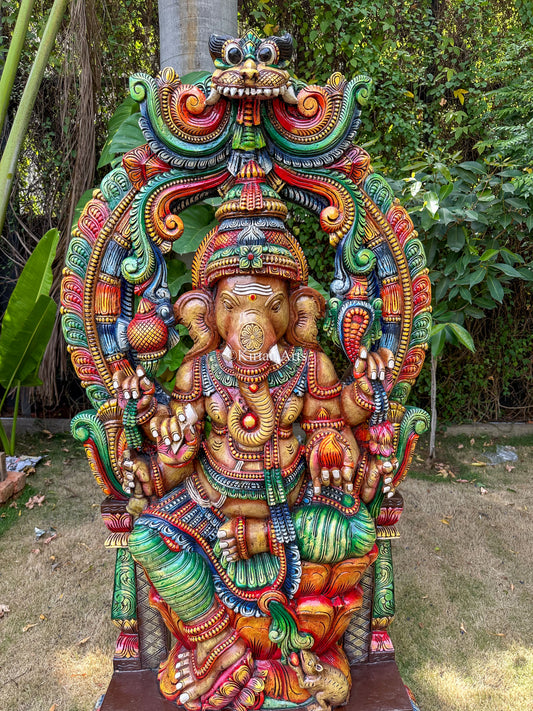 Lord Ganesha Wooden Idol | 5 ft Tall | Painted Finish
