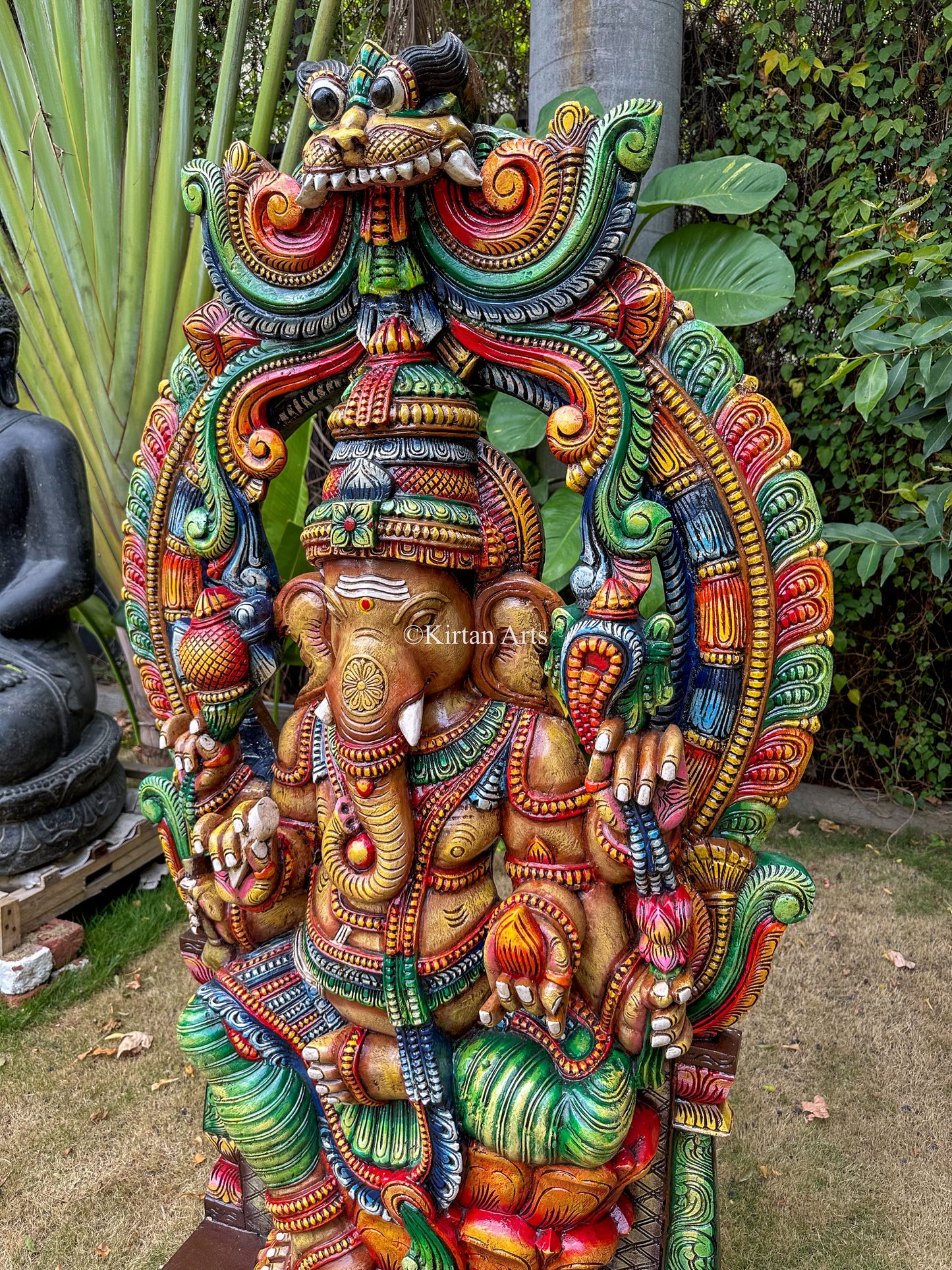 Lord Ganesha Wooden Idol | 5 ft Tall | Painted Finish
