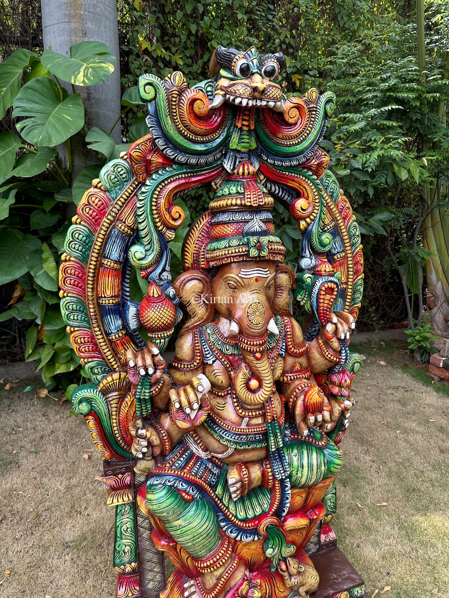Lord Ganesha Wooden Idol | 5 ft Tall | Painted Finish