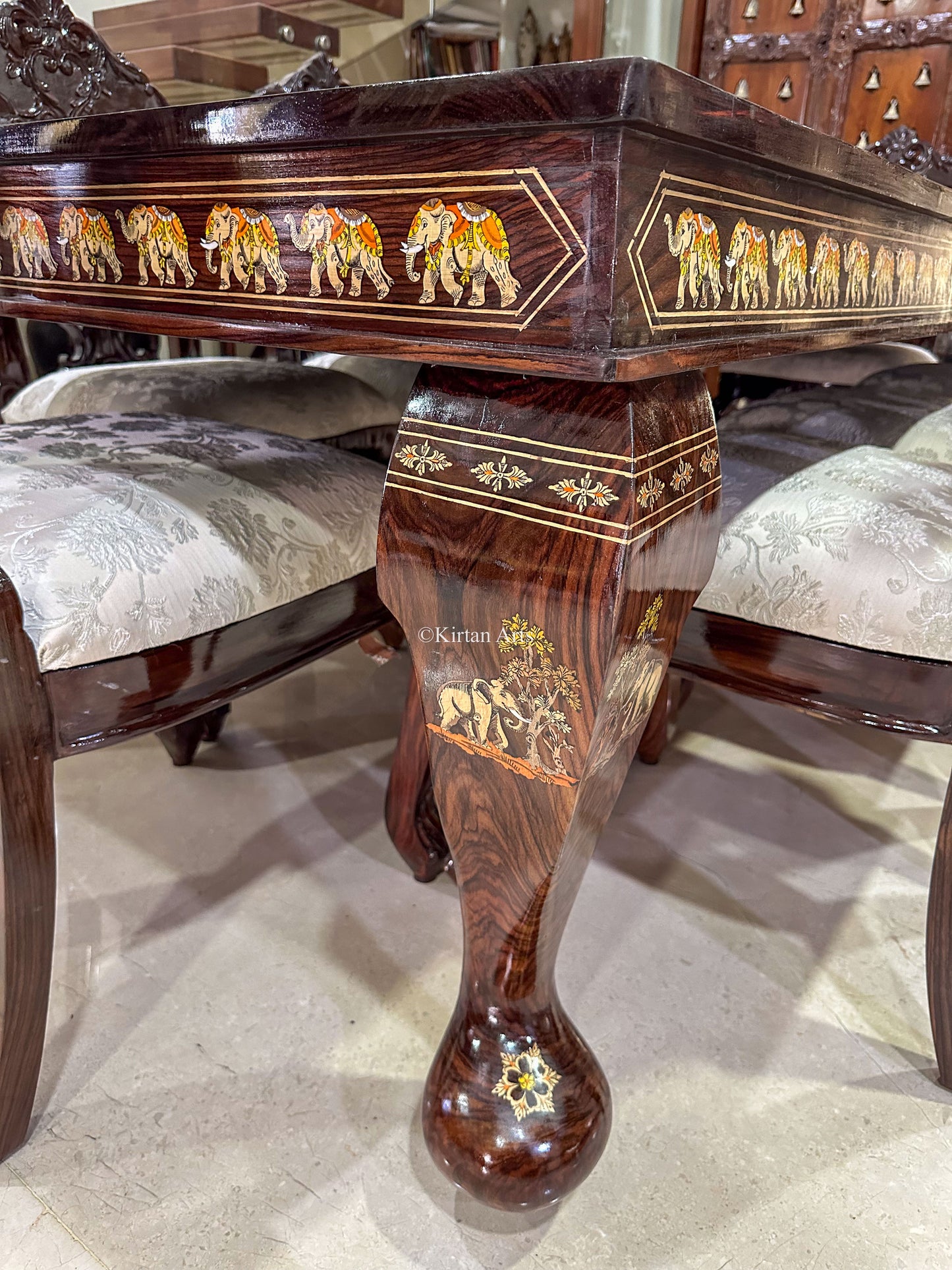 Rosewood Dining Table Forest Theme Inlay 8 Seater