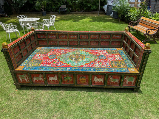 Painted Wooden Diwan | Distress Finish | 7ft