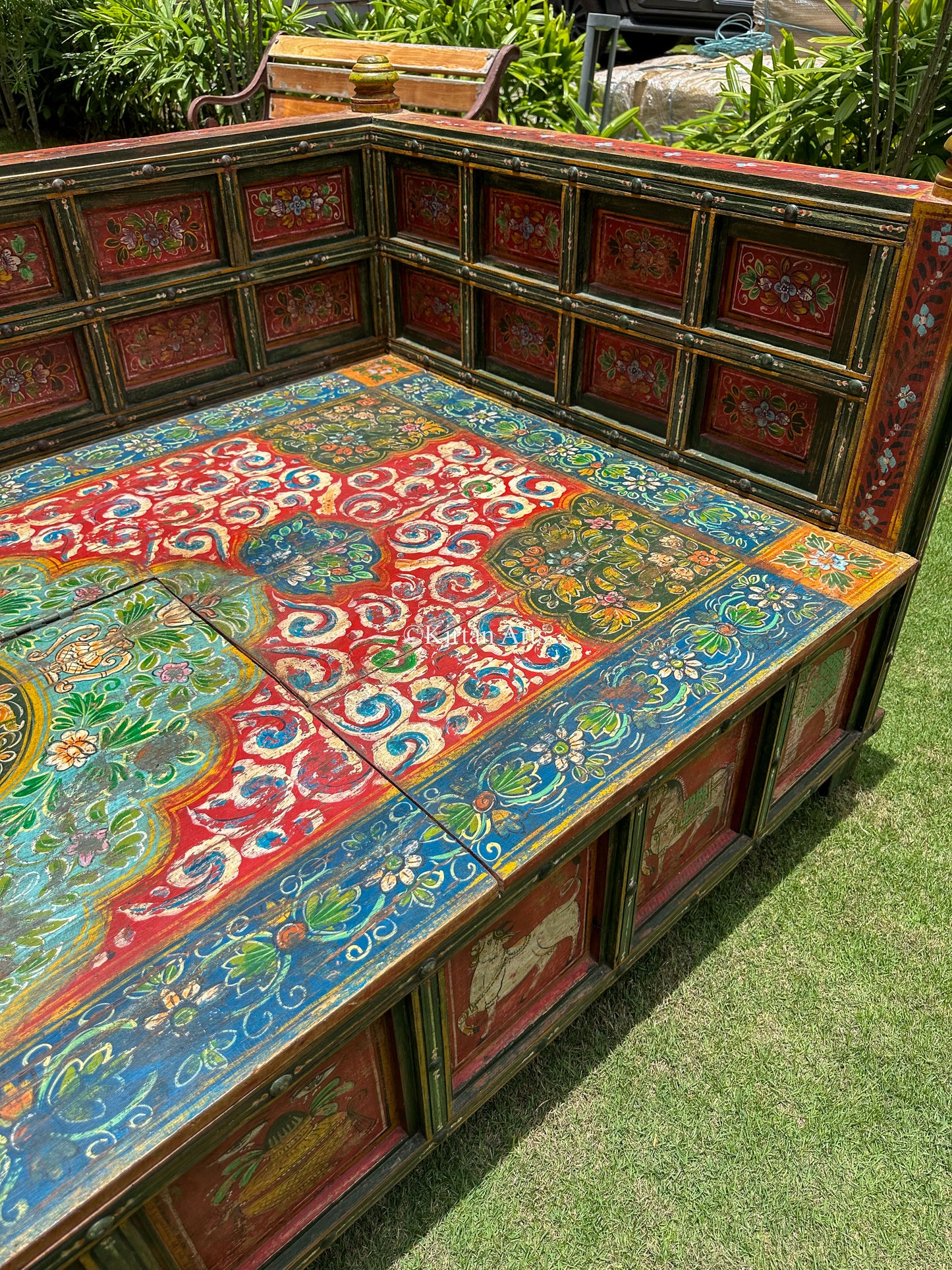 Painted Wooden Diwan | Distress Finish | 7ft