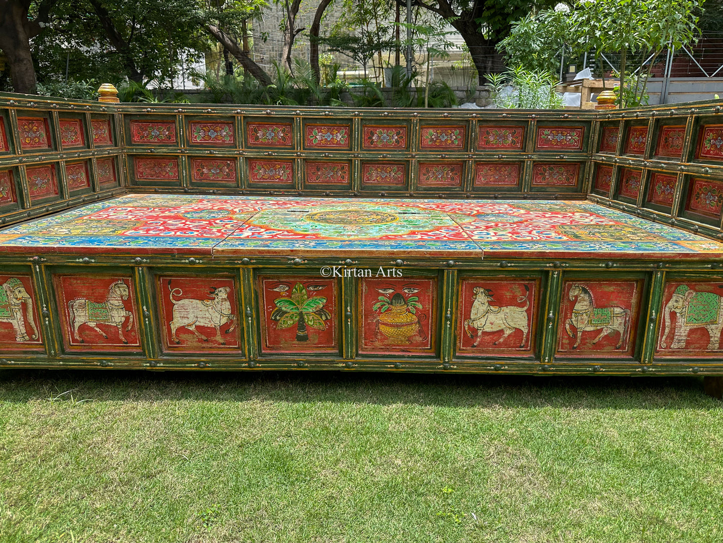 Painted Wooden Diwan | Distress Finish | 7ft