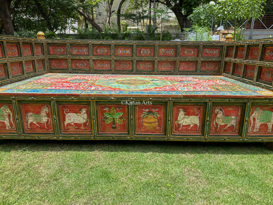 Painted Wooden Diwan | Distress Finish | 7ft