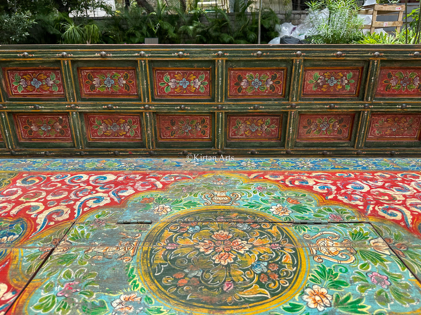 Painted Wooden Diwan | Distress Finish | 7ft