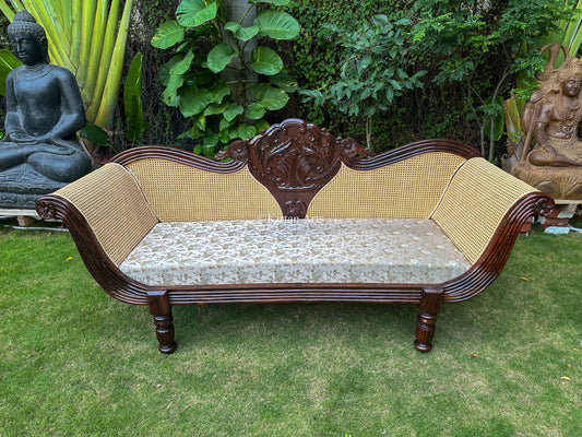 Rosewood Carved Diwan | Rattan Work | 90"
