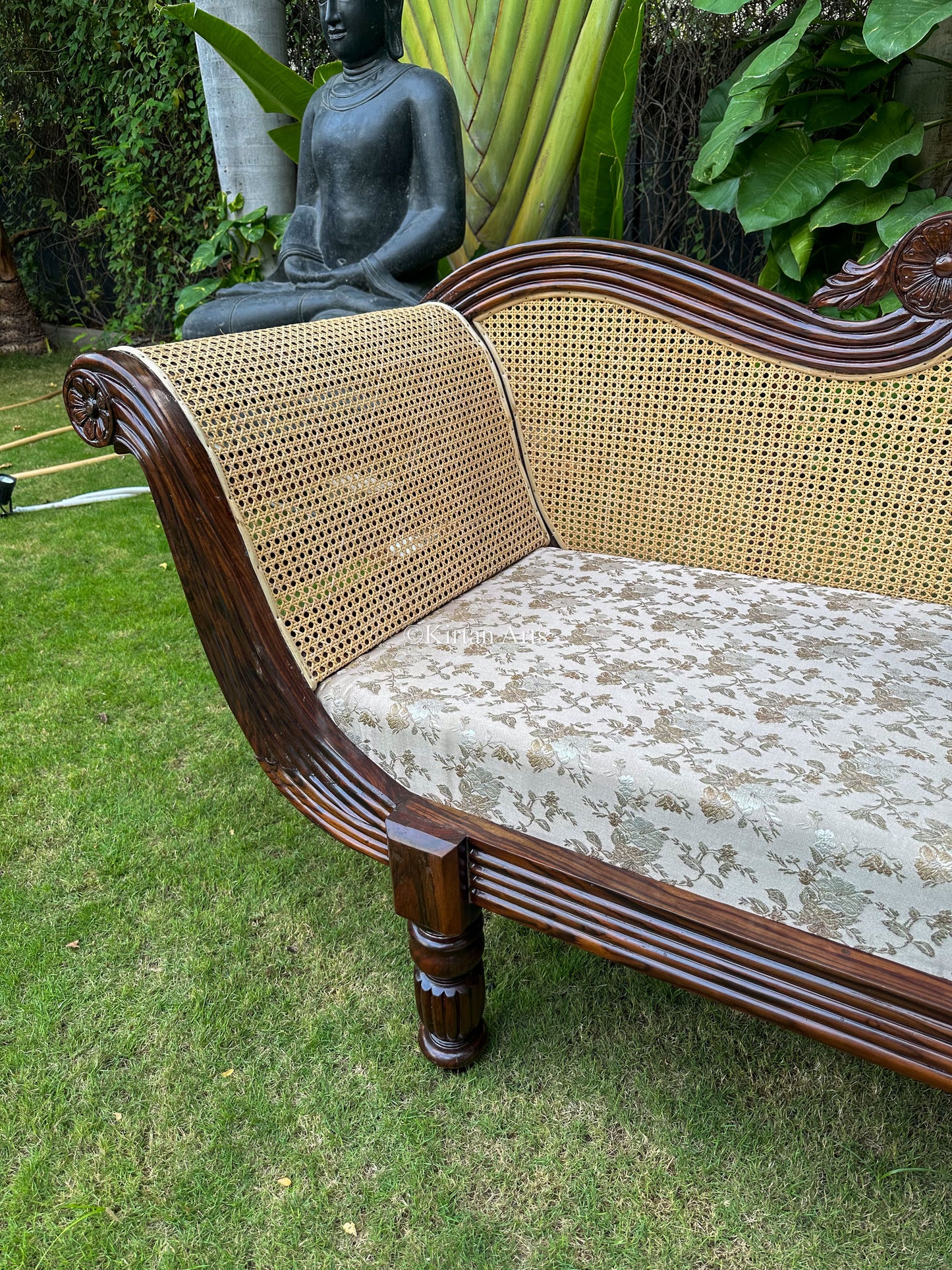 Rosewood Carved Diwan | Rattan Work | 90"