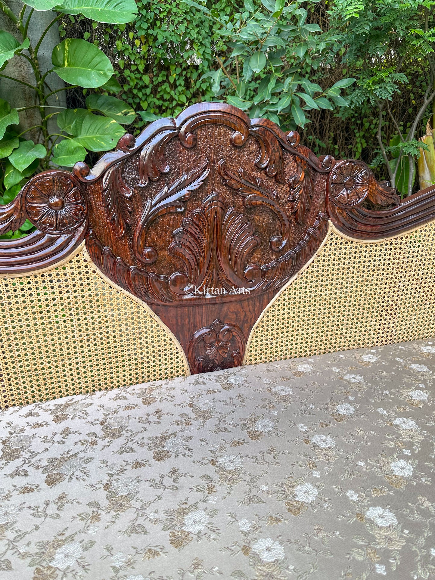 Rosewood Carved Diwan | Rattan Work | 90"