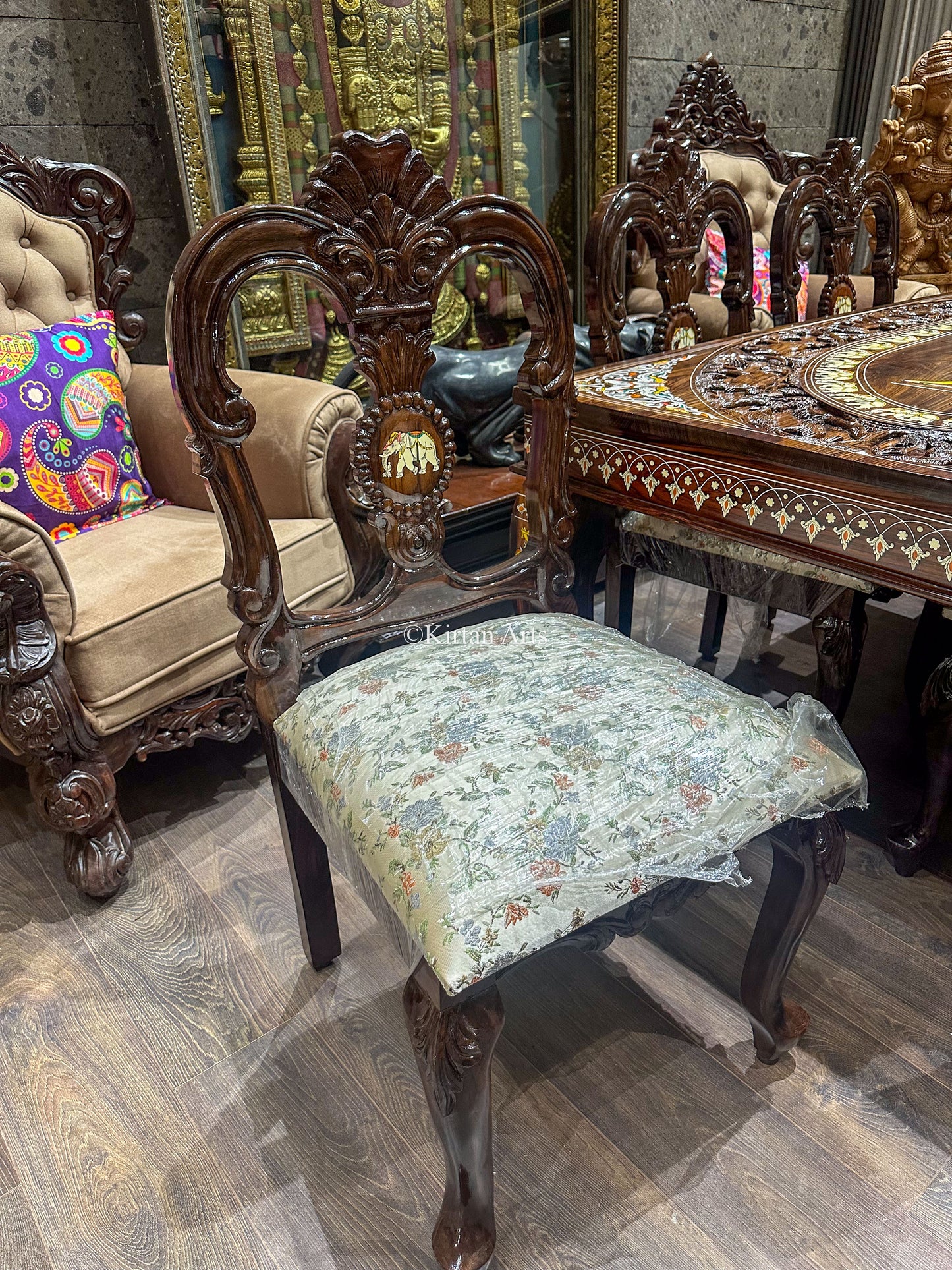 Rosewood Dining Table | 6 Seater | Forest Carving | 6x3.5 ft