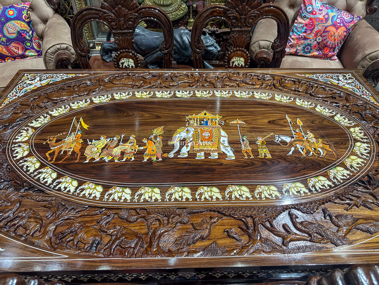 Rosewood Dining Table | 6 Seater | Forest Carving | 6x3.5 ft
