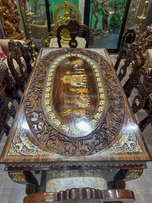 Rosewood Dining Table | 6 Seater | Forest Carving | 6x3.5 ft