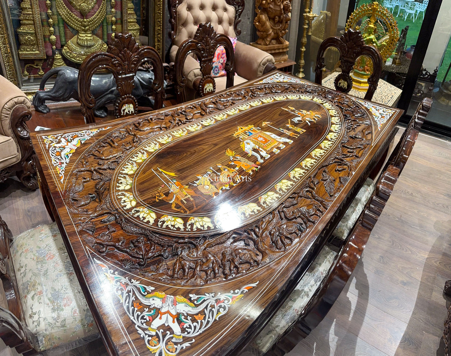 Rosewood Dining Table | 6 Seater | Forest Carving | 6x3.5 ft