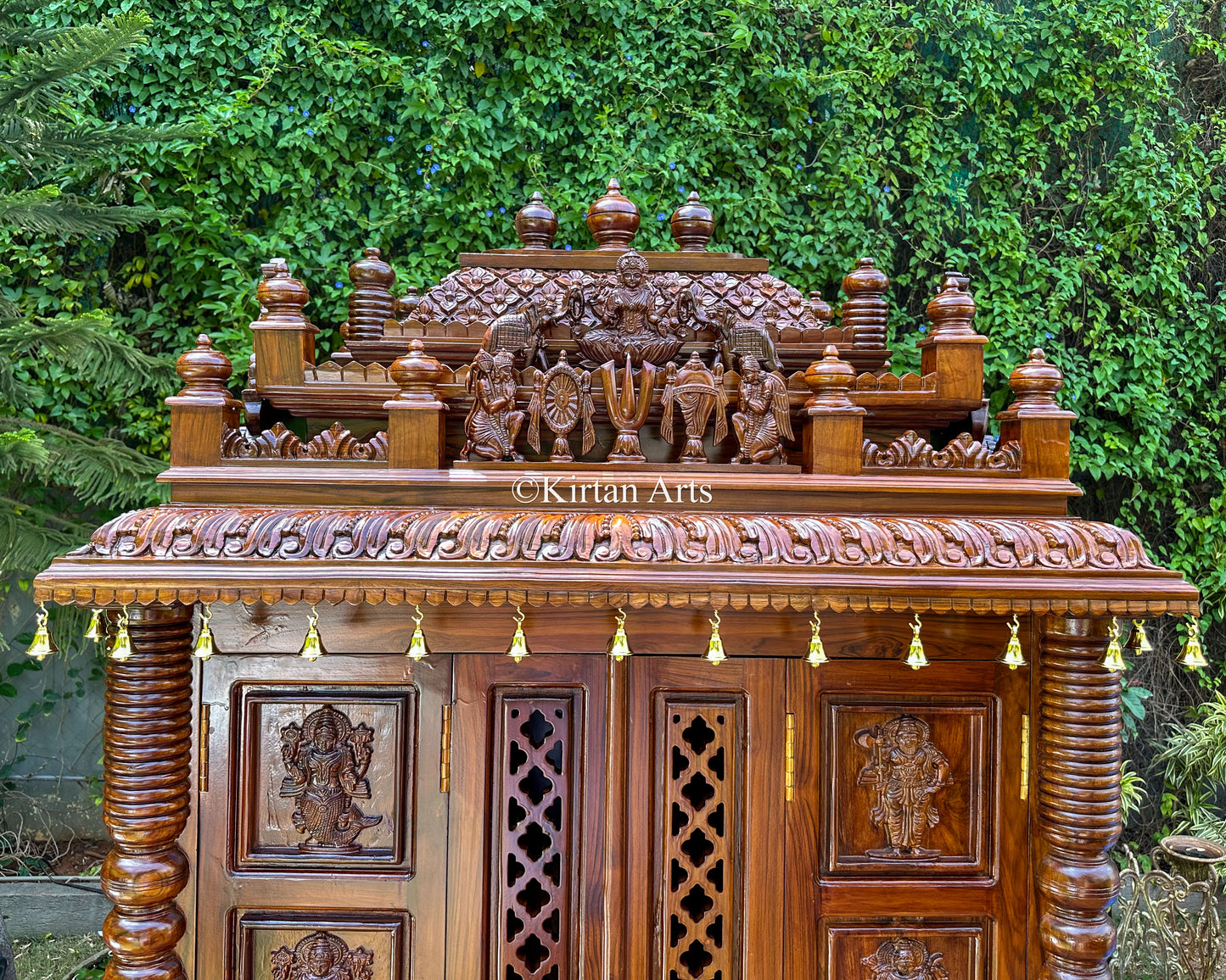 Teakwood Cupboard-Style Home Mandir 96" | Dashavatar Carvings