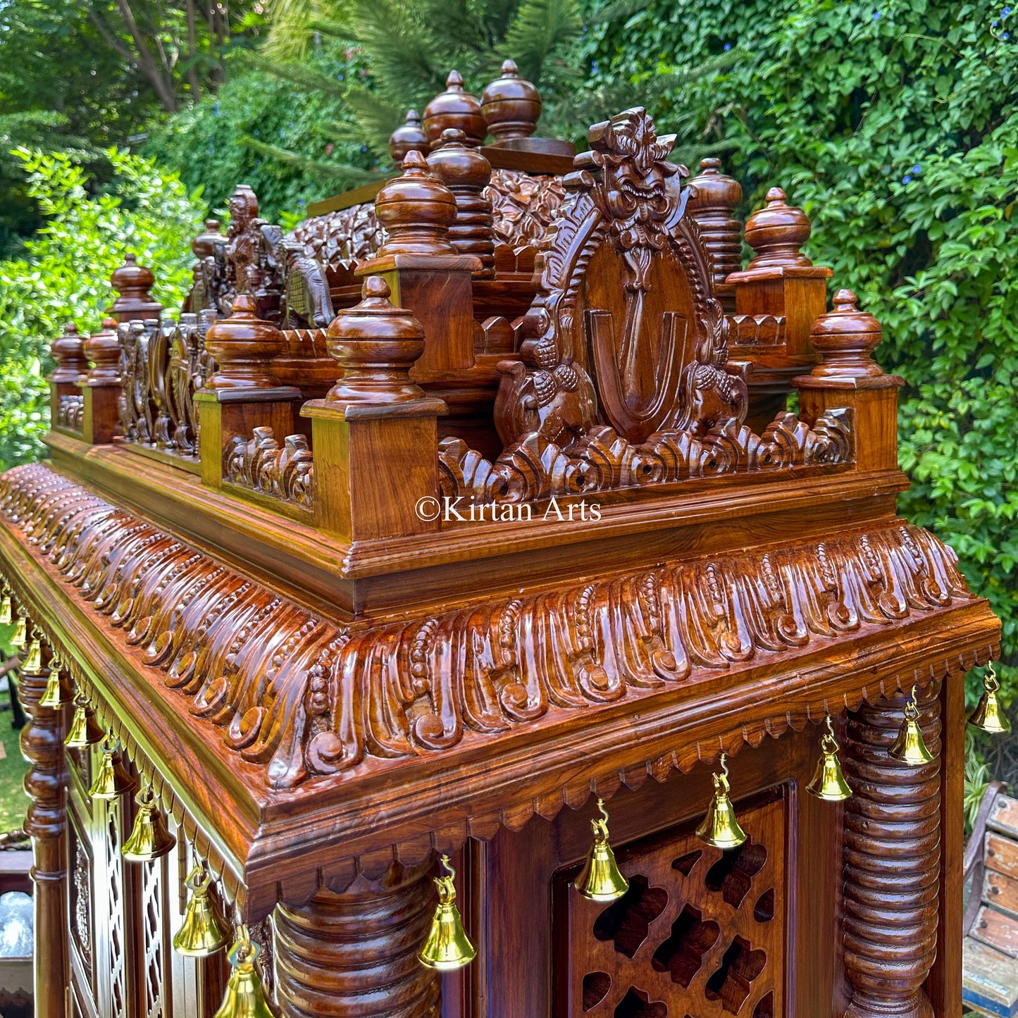Teakwood Cupboard-Style Home Mandir 96" | Dashavatar Carvings