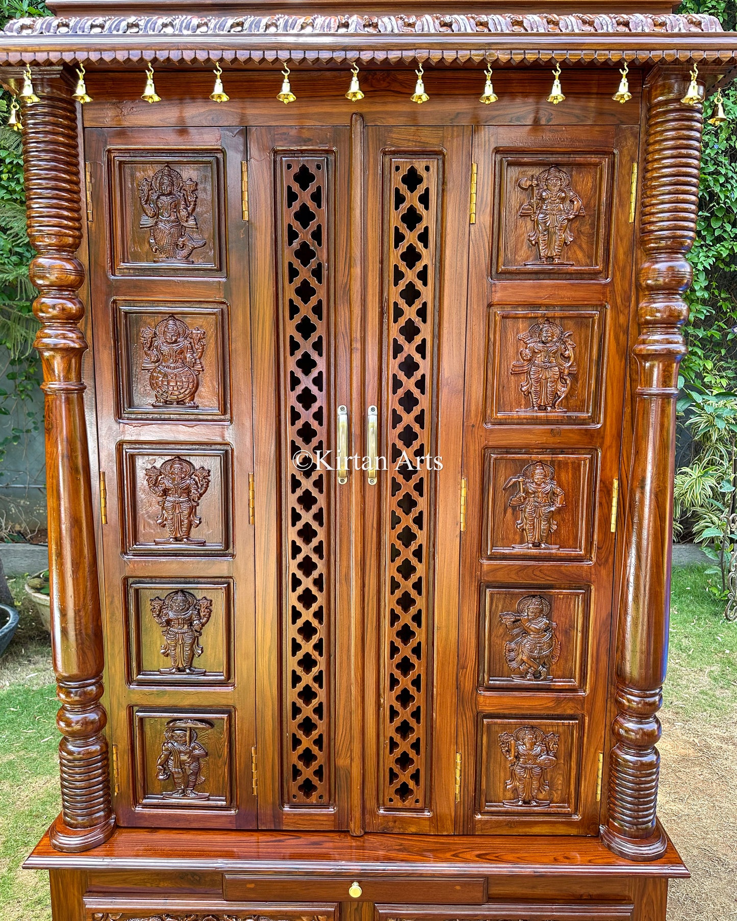 Teakwood Cupboard-Style Home Mandir 96" | Dashavatar Carvings