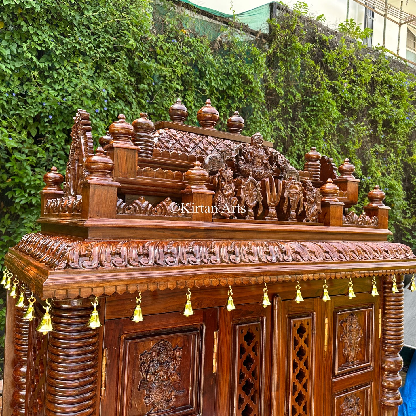 Teakwood Cupboard-Style Home Mandir 96" | Dashavatar Carvings